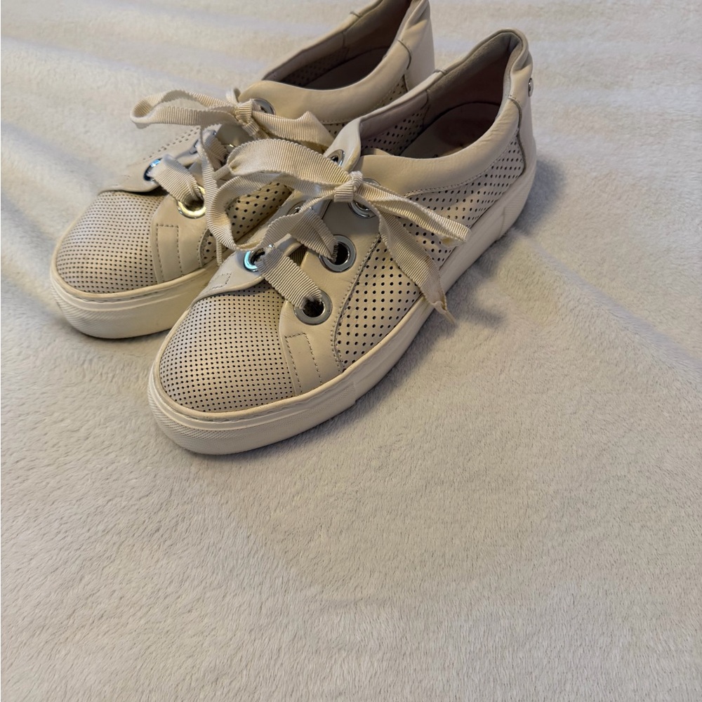 Women’s Leather Perforated Slip-On Sneakers in Cream